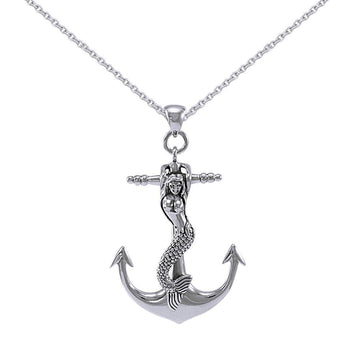 Large Silver Mermaid and Anchor Pendant and Chain Set TSE743 - Jewelry
